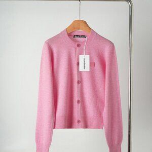 Acne Face emoji round neck single-breasted solid color knit top, women's pink